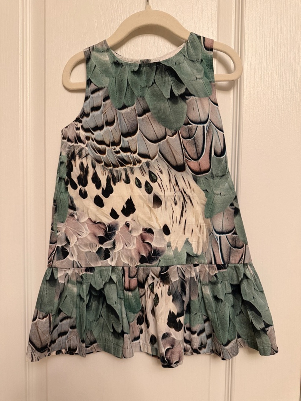 Molo Feather-Print Ruffle-Hem Dress - Green Multi